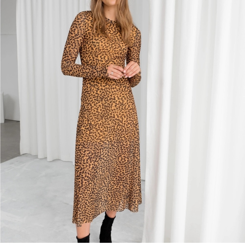 & Other Stories Mesh Leopard MIDI Dress Size 4